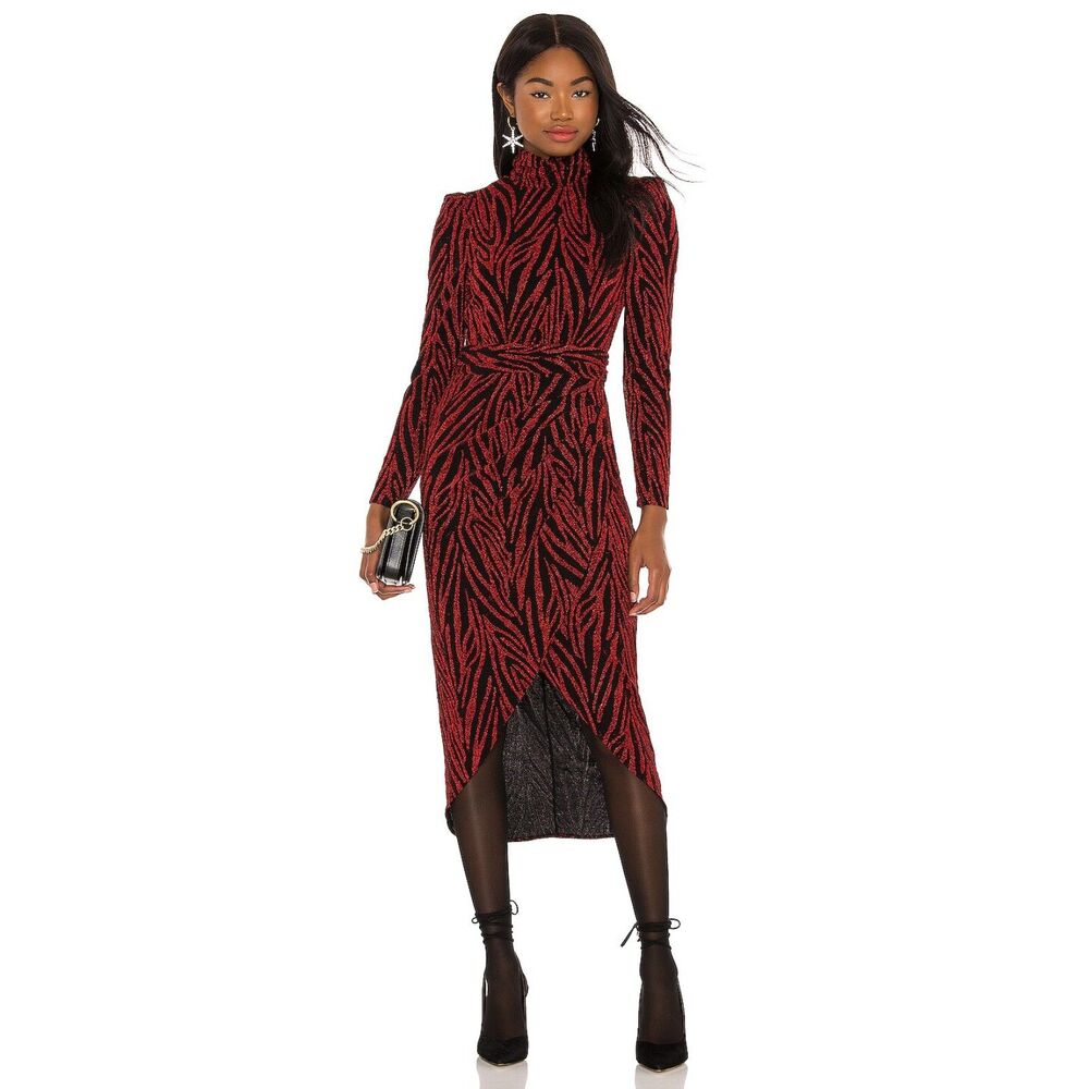 SAYLOR Meryl Zebra Print Metallic Midi Dress Red/Black Medium